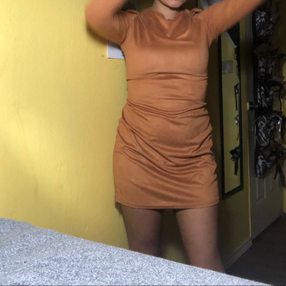 Long Sleeve Suede Dress